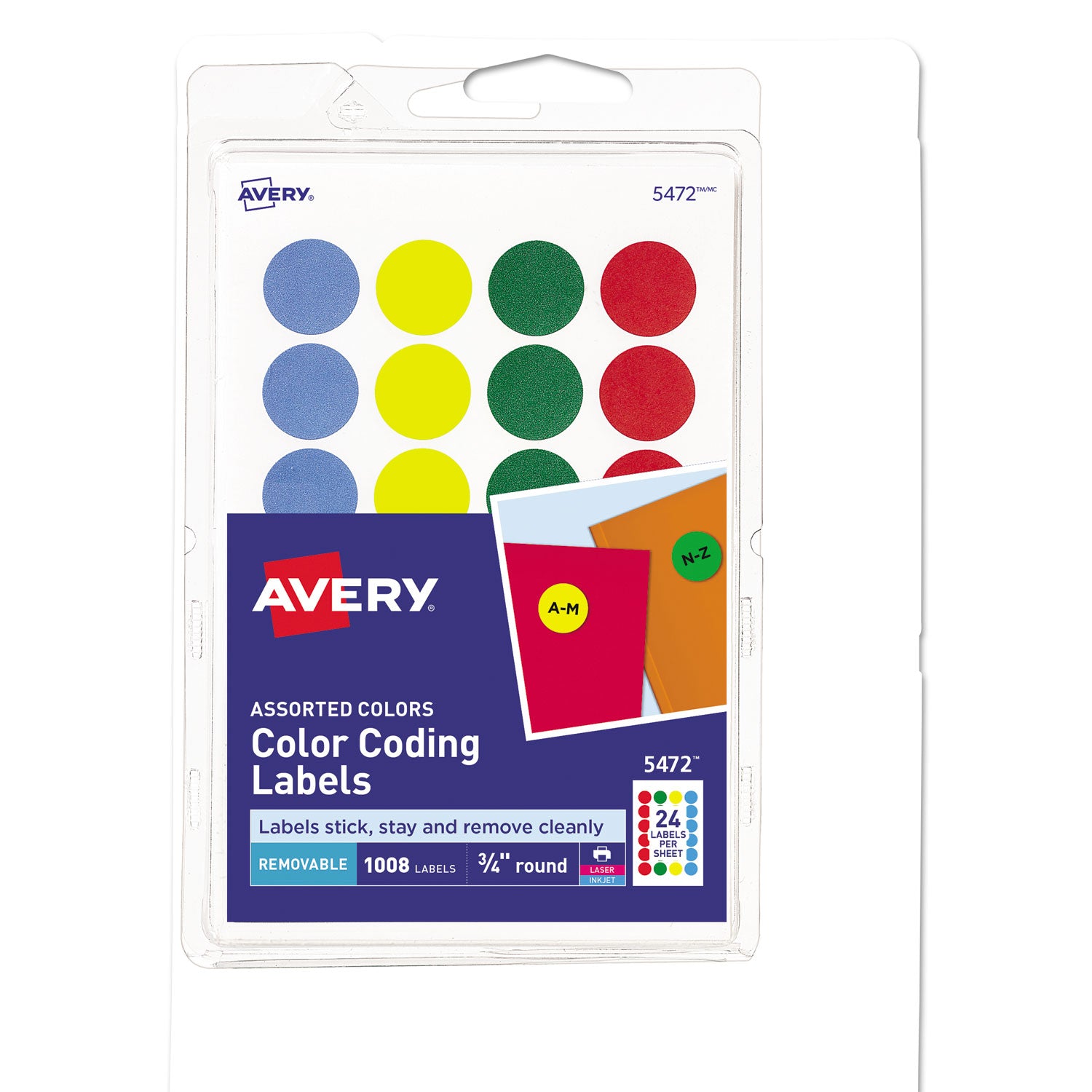 Printable Self-Adhesive Removable Color-Coding Labels, 0.75" dia ...