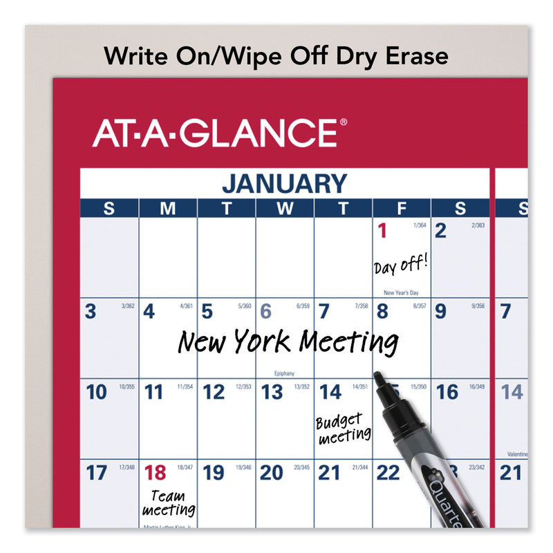 AT-A-GLANCE Erasable Vertical/Horizontal Wall Planner, 24 x 36, White/Blue/Red Sheets, 12-Month (Jan to Dec): 2023