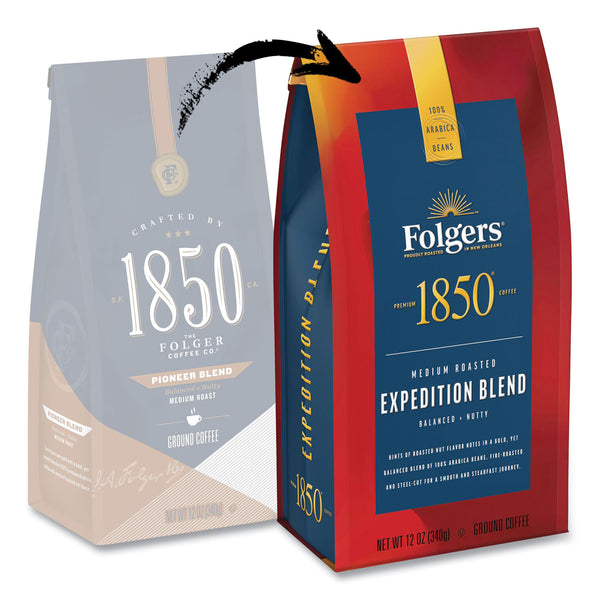 1850 Coffee, Pioneer Blend,(formerly Pioneer Blend)  Medium Roast, Ground, 12 oz Bag, 6/Carton
