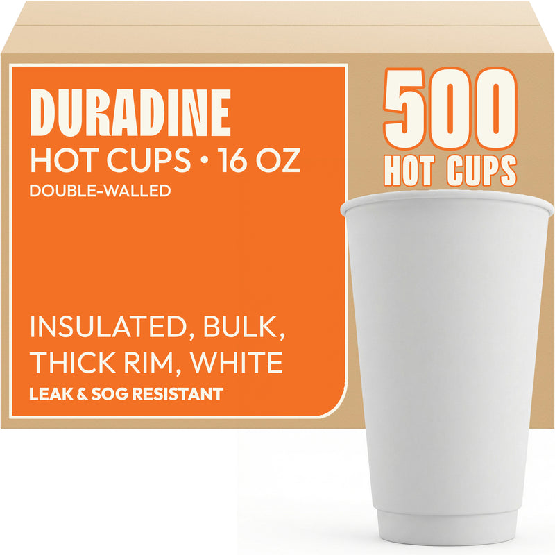 16 oz double wall coffee mug Paper Hot Cups, Double-Walled, 16 oz, White, 500/Carton by DURADINE  DRD-HC-DW-16OZ