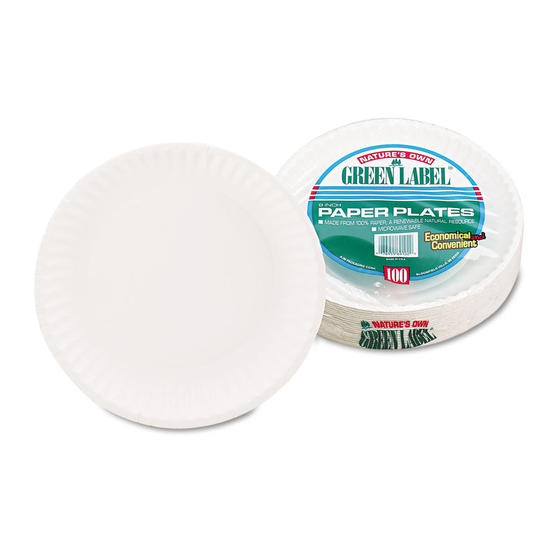AJM Packaging Corporation White Paper Plates, 9" dia, 100/Pack