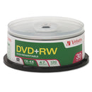 Verbatim DVD+RW Rewritable Disc, 4.7 GB, 4x, Spindle, Silver, 30/Pack