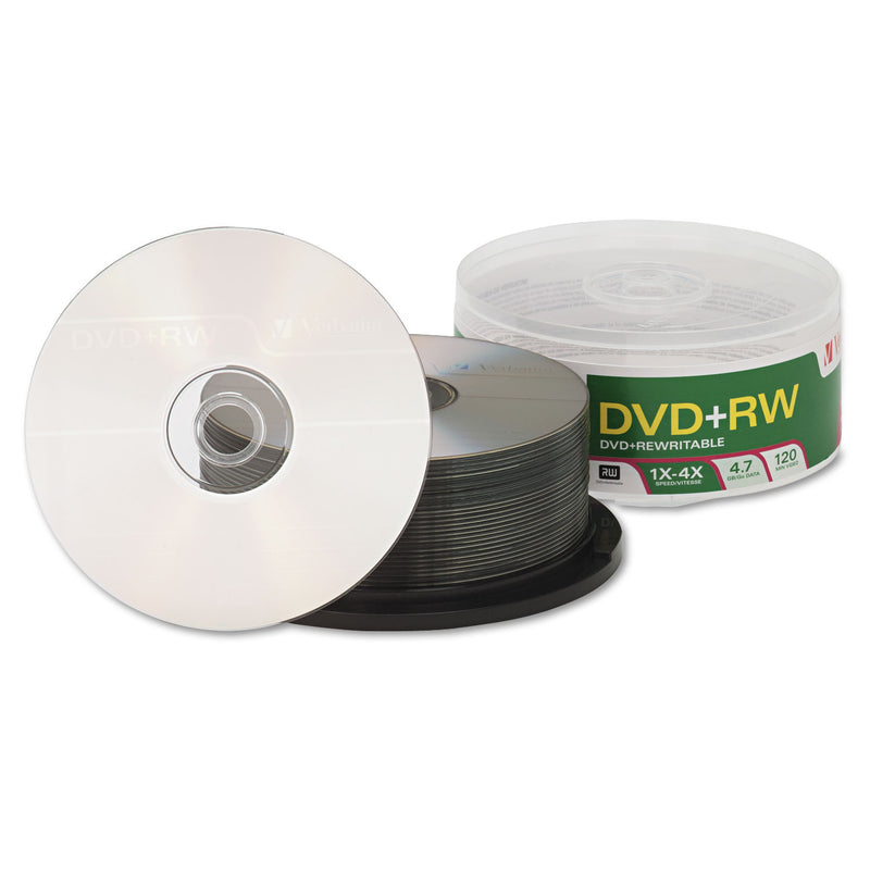 Verbatim DVD+RW Rewritable Disc, 4.7 GB, 4x, Spindle, Silver, 30/Pack