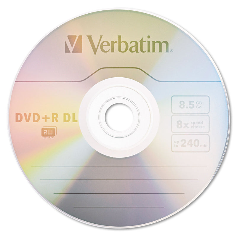 Verbatim DVD+R Dual-Layer Recordable Disc, 8.5 GB, 8x, Jewel Case, Silver, 5/Pack