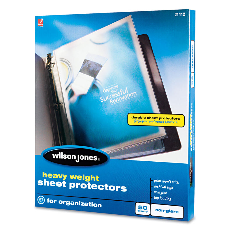 Wilson Jones Heavyweight Top-Loading Sheet Protectors, Nonglare Finish, Letter, 50/Box