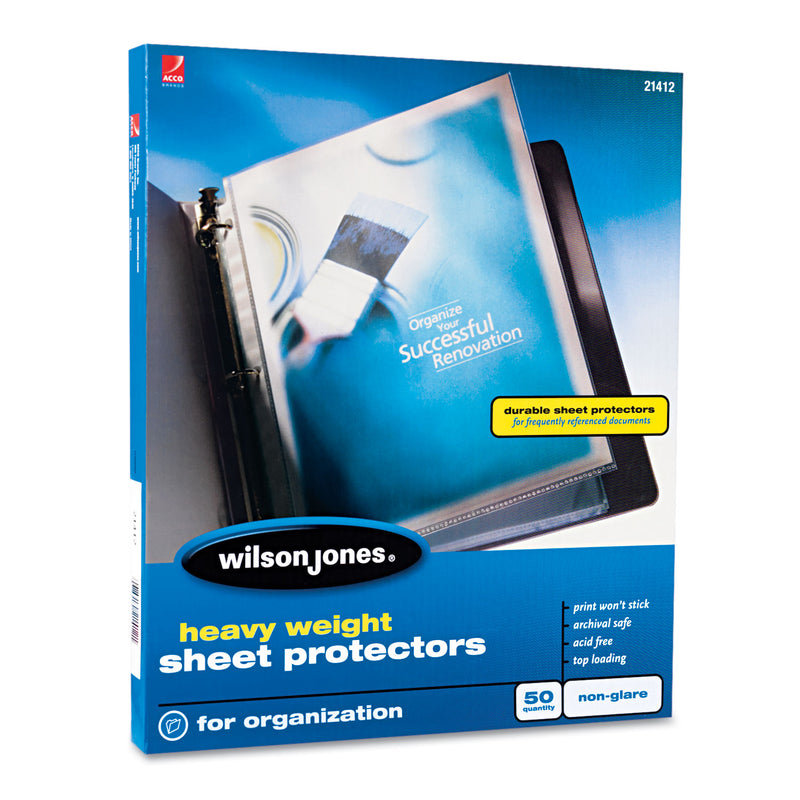 Wilson Jones Heavyweight Top-Loading Sheet Protectors, Nonglare Finish, Letter, 50/Box