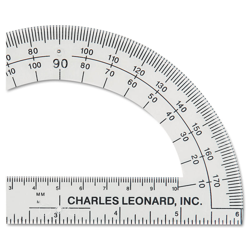 Charles Leonard Open Center Protractor, Plastic, 6" Ruler Edge, Clear