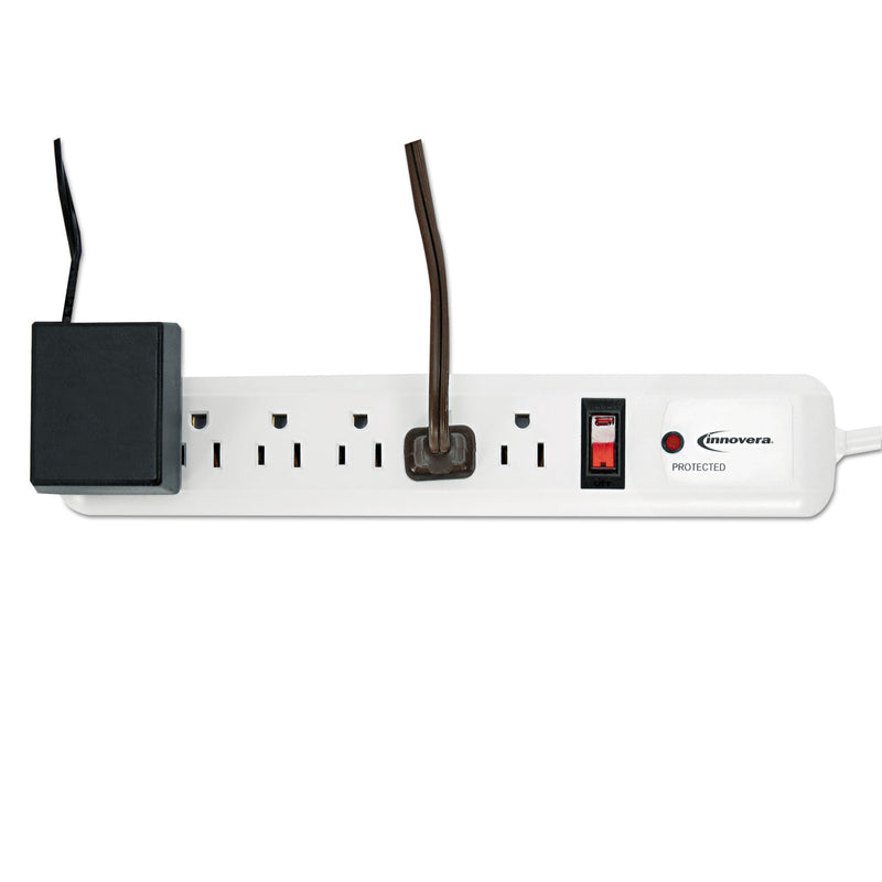 Innovera Surge Protector, 6 AC Outlets, 4 ft Cord, 540 J, White