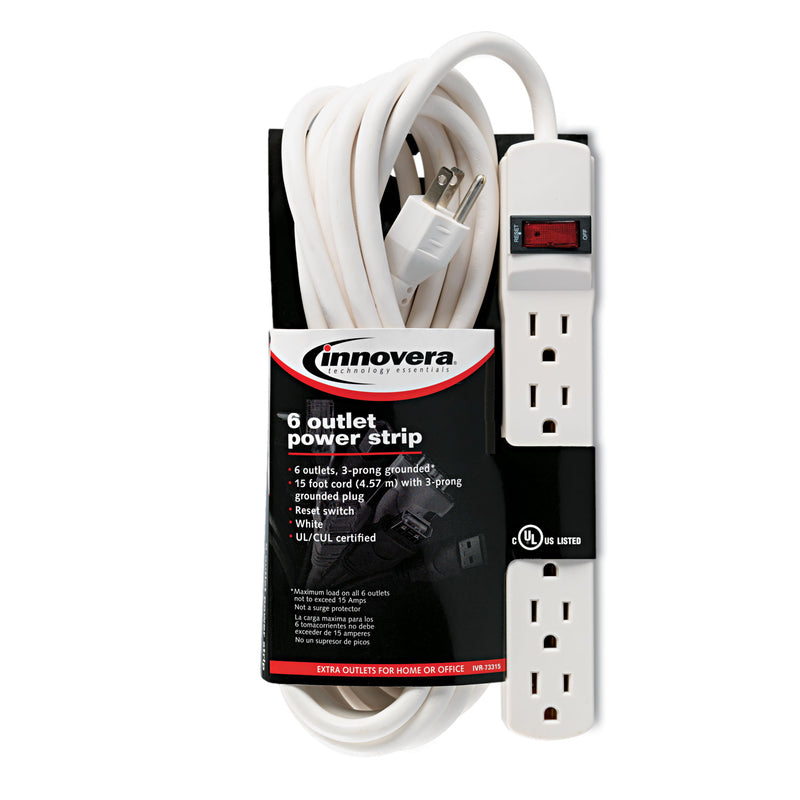 Innovera Power Strip, 6 Outlets, 15 ft Cord, Ivory