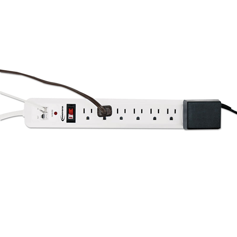 Innovera Surge Protector, 7 AC Outlets, 4 ft Cord, 1,080 J, White