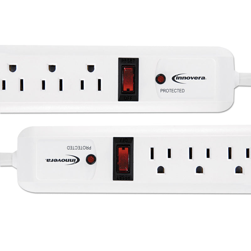 Innovera Surge Protector, 6 AC Outlets, 4 ft Cord, 540 J, White, 2/Pack