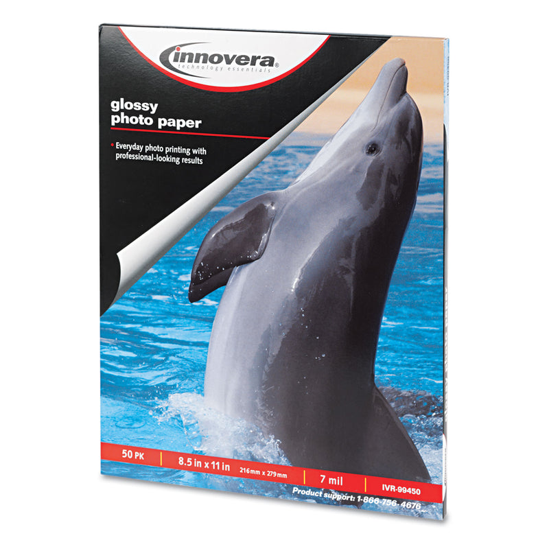 Innovera Glossy Photo Paper, 7 mil, 8.5 x 11, Glossy White, 50/Pack