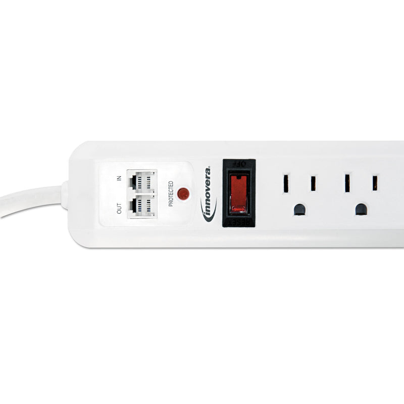 Innovera Surge Protector, 7 AC Outlets, 4 ft Cord, 1,080 J, White