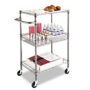 Alera Three-Tier Wire Cart with Basket, Metal, 2 Shelves, 1 Bin, 500 lb Capacity, 28" x 16" x 39", Black Anthracite