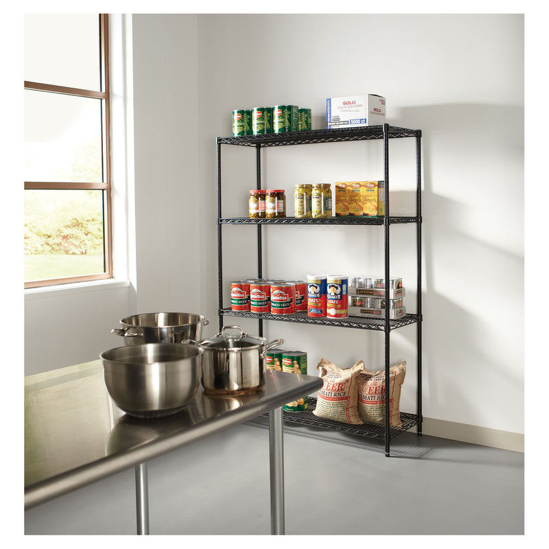 Alera NSF Certified Industrial Four-Shelf Wire Shelving Kit, 48w x 18d x 72h, Black