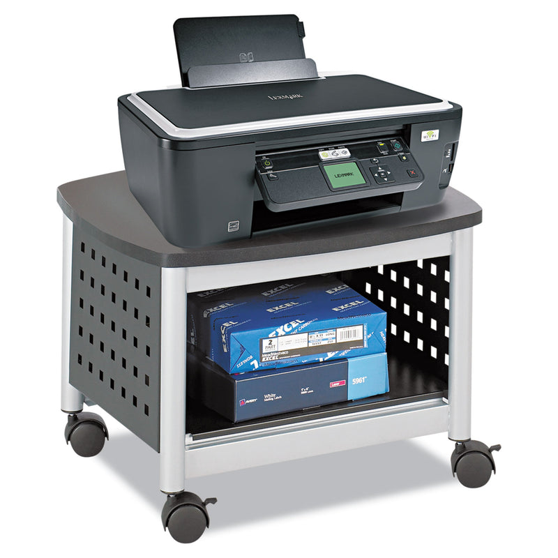 Safco Scoot Under-Desk Printer Stand, Metal, 2 Shelves, 100 lb Capacity, 20.25" x 16.5" x 14.5", Black/Silver
