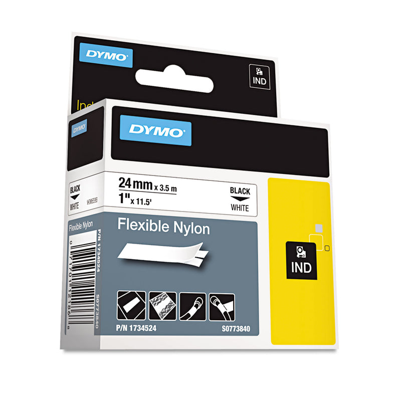 DYMO Rhino Flexible Nylon Industrial Label Tape, 1" x 11.5 ft, White/Black Print