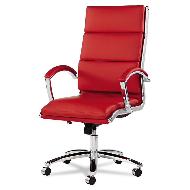 Alera Neratoli High-Back Slim Profile Chair, Faux Leather, Up to 275 lb, 17.32" to 21.25" Seat Height, Red Seat/Back, Chrome