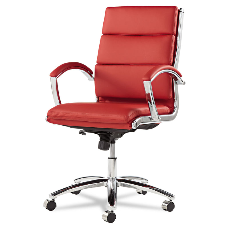 Alera Neratoli Mid-Back Slim Profile Chair, Faux Leather, Supports Up to 275 lb, Red Seat/Back, Chrome Base