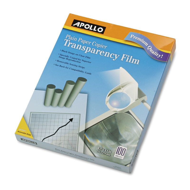 Apollo Plain Paper Laser Transparency Film with Handling Strip, 8.5 x 11, Black on Clear, 100/Box