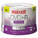Maxell DVD+R High-Speed Recordable Disc, 4.7 GB, 16x, Spindle, Silver, 50/Pack