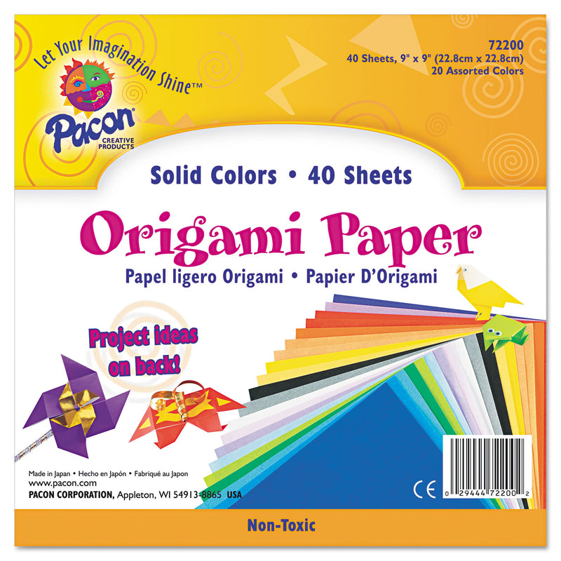 Pacon Origami Paper, 30 lb Bond Weight, 9 x 9, Assorted Bright Colors, 40/Pack
