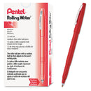 Pentel Rolling Writer Roller Ball Pen, Stick, Medium 0.8 mm, Red Ink, Red Barrel, Dozen