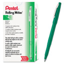 Pentel Rolling Writer Roller Ball Pen, Stick, Medium 0.8 mm, Green Ink, Green Barrel, Dozen
