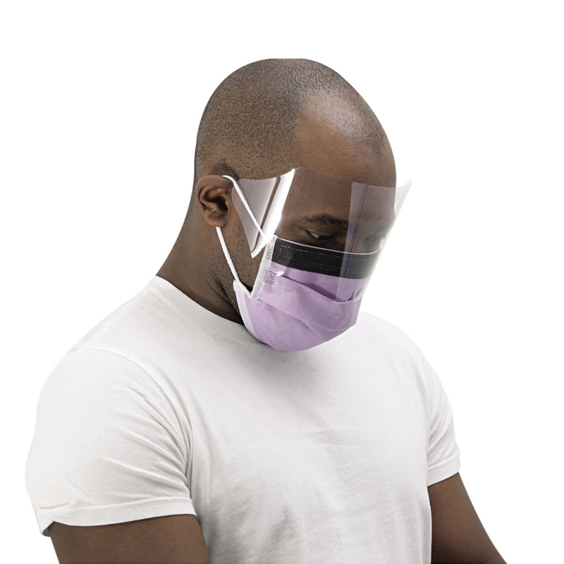 Medline Prohibit Face Mask w/Eyeshield, Polypropylene/Cellulose, Purple, 25/Box