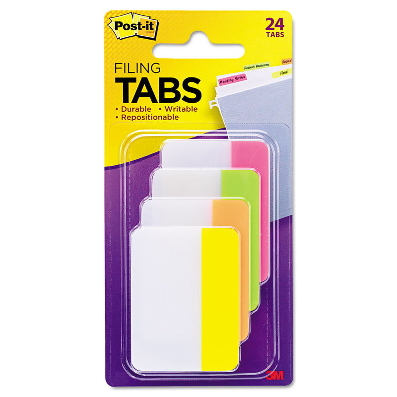 Post-it Solid Color Tabs, 1/5-Cut, Assorted Bright Colors, 2" Wide, 24/Pack