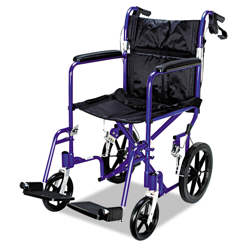 Medline Excel Deluxe Aluminum Transport Wheelchair, 300 lb Capacity, 19 x 16 Seat