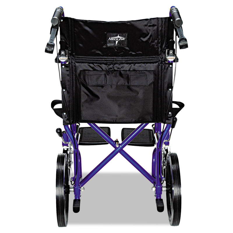 Medline Excel Deluxe Aluminum Transport Wheelchair, 300 lb Capacity, 19 x 16 Seat