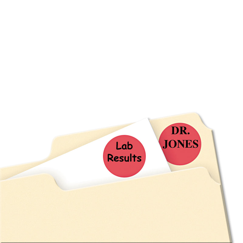 Avery Printable Self-Adhesive Removable Color-Coding Labels, 0.75" dia, Red, 24/Sheet, 42 Sheets/Pack, (5466)