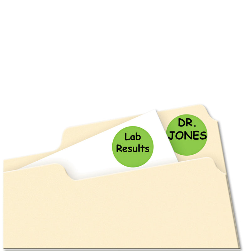 Avery Printable Self-Adhesive Removable Color-Coding Labels, 0.75" dia, Neon Green, 24/Sheet, 42 Sheets/Pack, (5468)