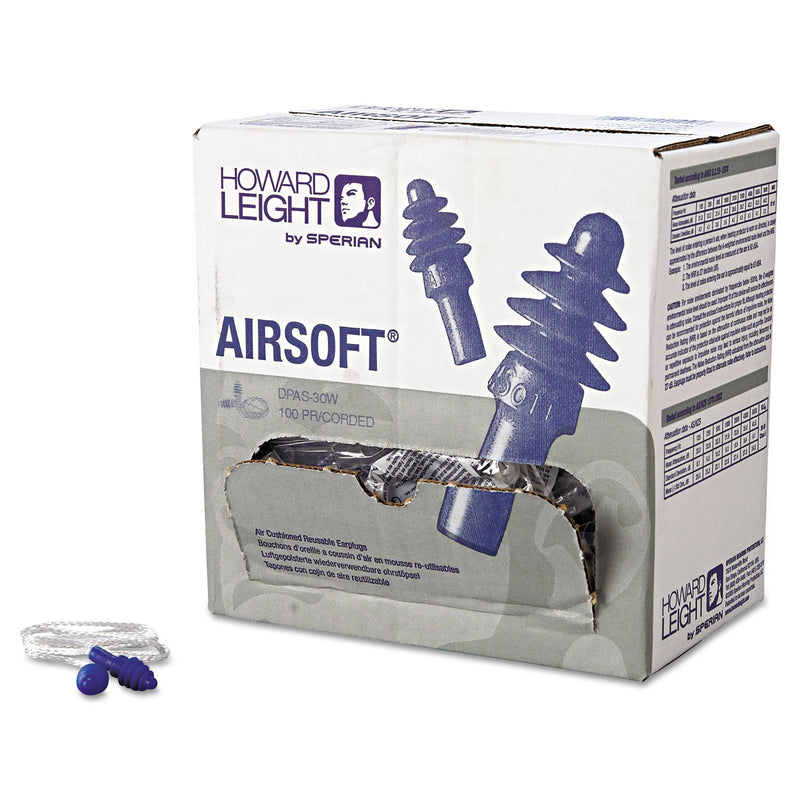 Howard Leight DPAS-30W AirSoft Multiple-Use Earplugs, 27NRR, White Nylon Cord, BE, 100 Pairs