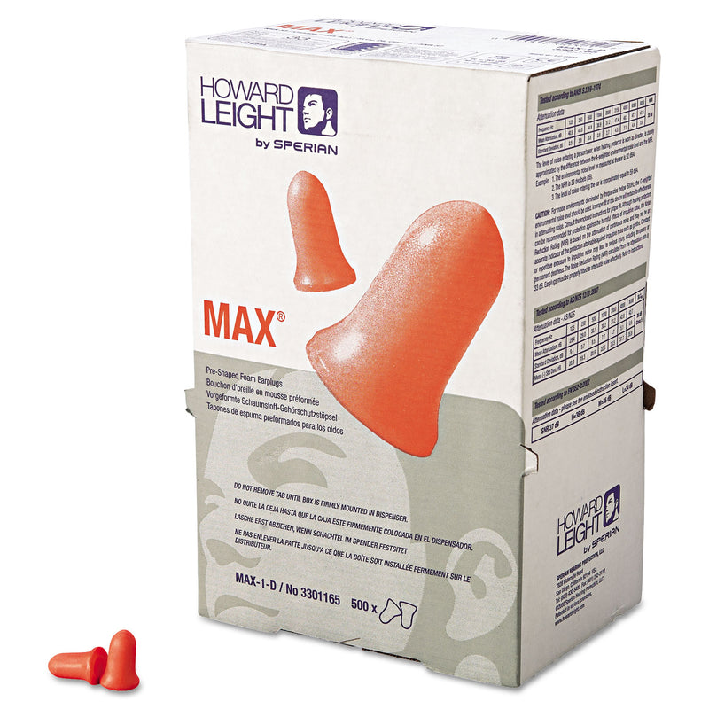 Howard Leight MAX-1 D Single-Use Earplugs, Cordless, 33NRR, Coral, LS 500 Refill