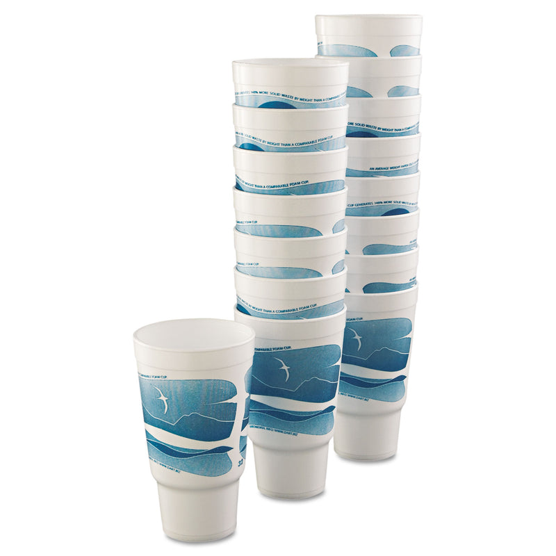 Dart Horizon Hot/Cold Foam Drinking Cups, 32 oz, Teal/White, 16/Bag, 25 Bags/Carton