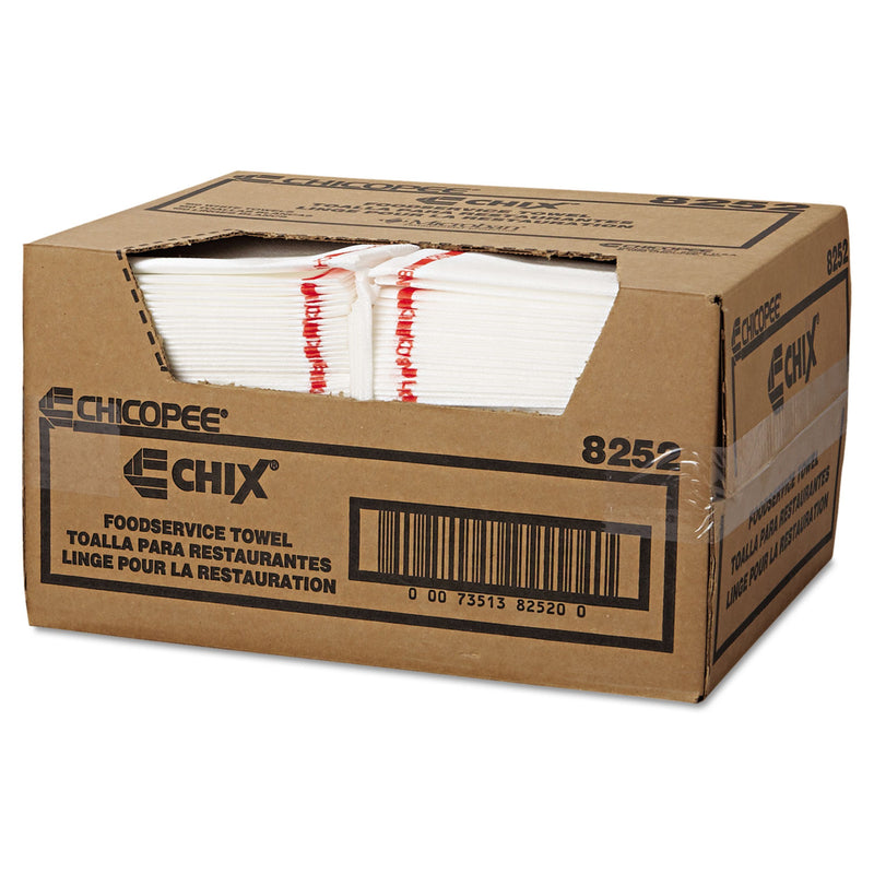 Chix Food Service Towels, Cotton, 13 x 21, White/Red, 150/Carton
