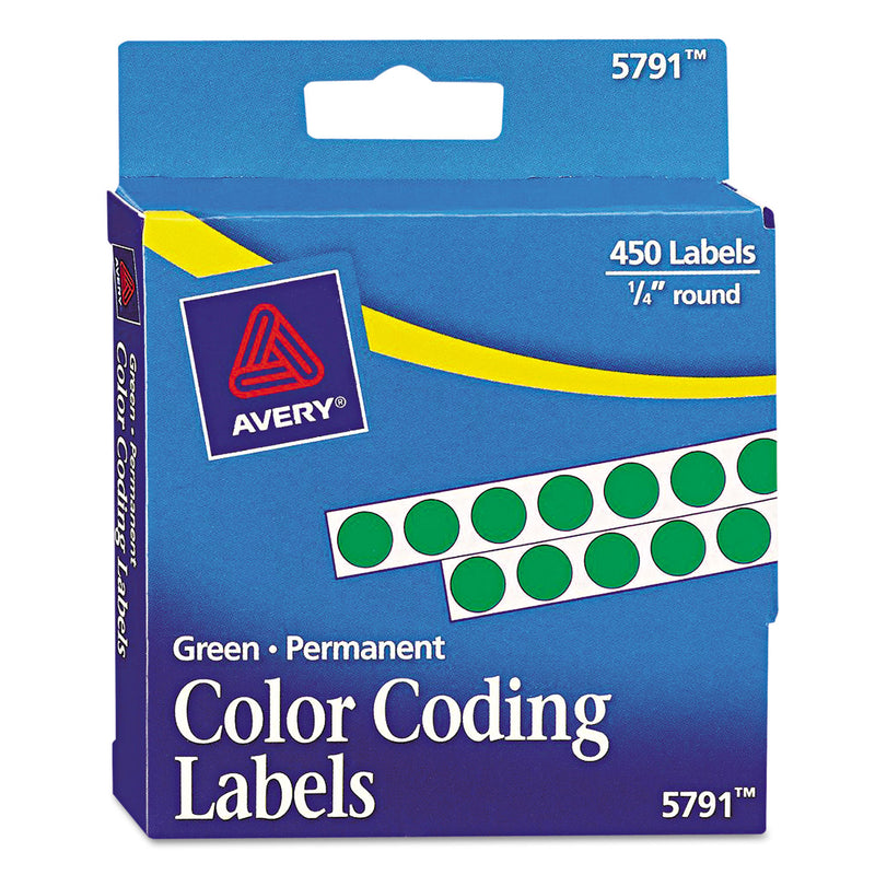 Avery Handwrite-Only Permanent Self-Adhesive Round Color-Coding Labels in Dispensers, 0.25" dia, Green, 450/Roll, (5791)
