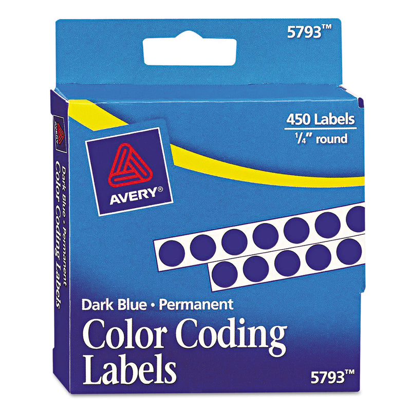 Avery Handwrite-Only Permanent Self-Adhesive Round Color-Coding Labels in Dispensers, 0.25" dia, Dark Blue, 450/Roll, (5793)