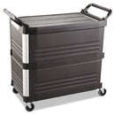 Rubbermaid Xtra Utility Cart with Enclosed Back/End Panels, Plastic, 3 Shelves, 300 lb Capacity, 20" x 40.63" x 37.8", Black