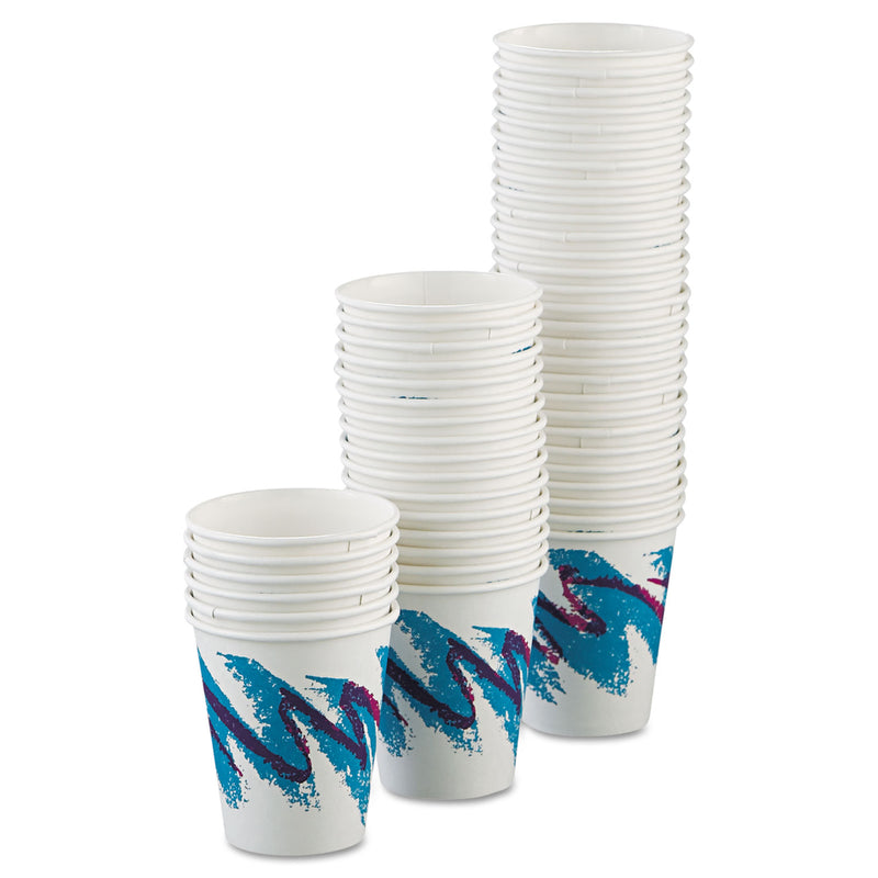 Dart Jazz Paper Hot Cups, 6 oz, White/Green/Purple, 50/Bag, 20 Bags/Carton