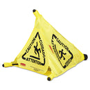 Rubbermaid Multilingual Pop-Up Safety Cone, 3-Sided, Fabric, 21 x 21 x 20, Yellow