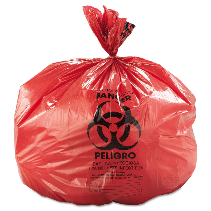 Inteplast Group Low-Density Commercial Can Liners, 45 gal, 1.3 mil, 40" x 46", Red, 100/Carton
