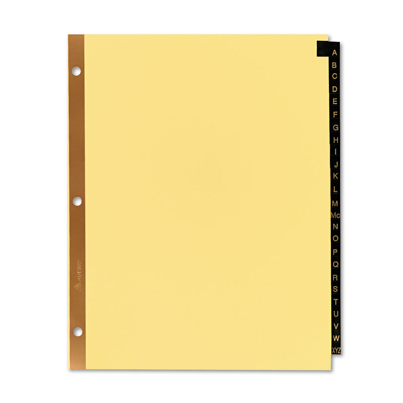 Avery Preprinted Black Leather Tab Dividers w/Gold Reinforced Edge, 25-Tab, A to Z, 11 x 8.5, Buff, 1 Set