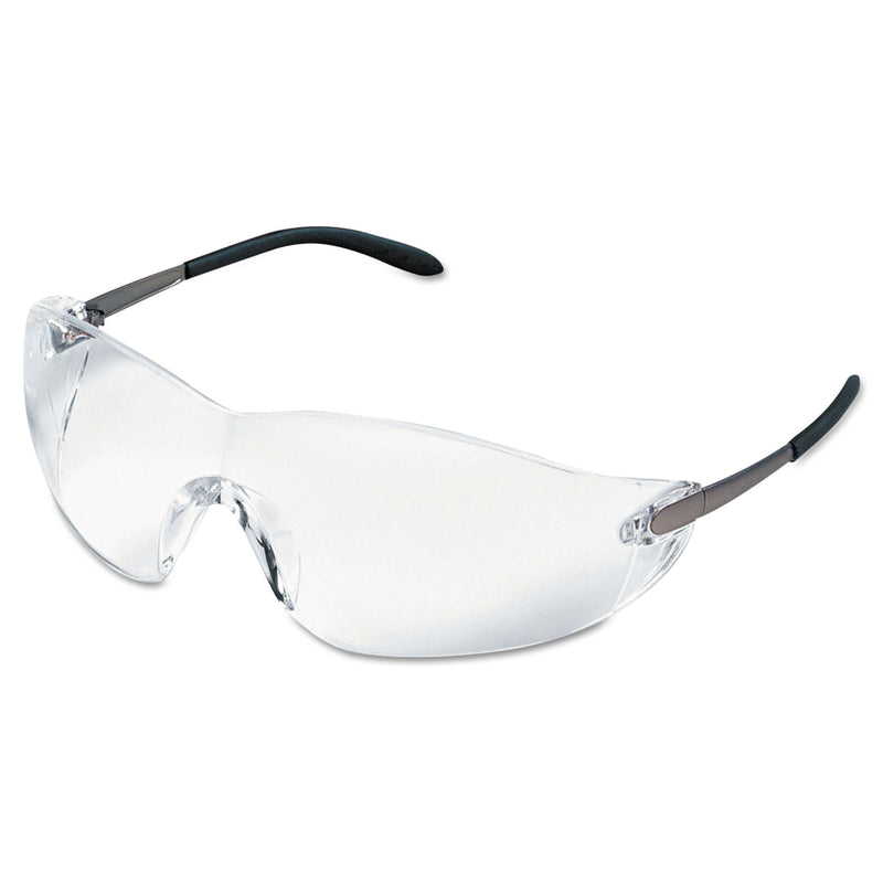 MCR Blackjack Wraparound Safety Glasses, Chrome Plastic Frame, Clear Lens, 12/Box