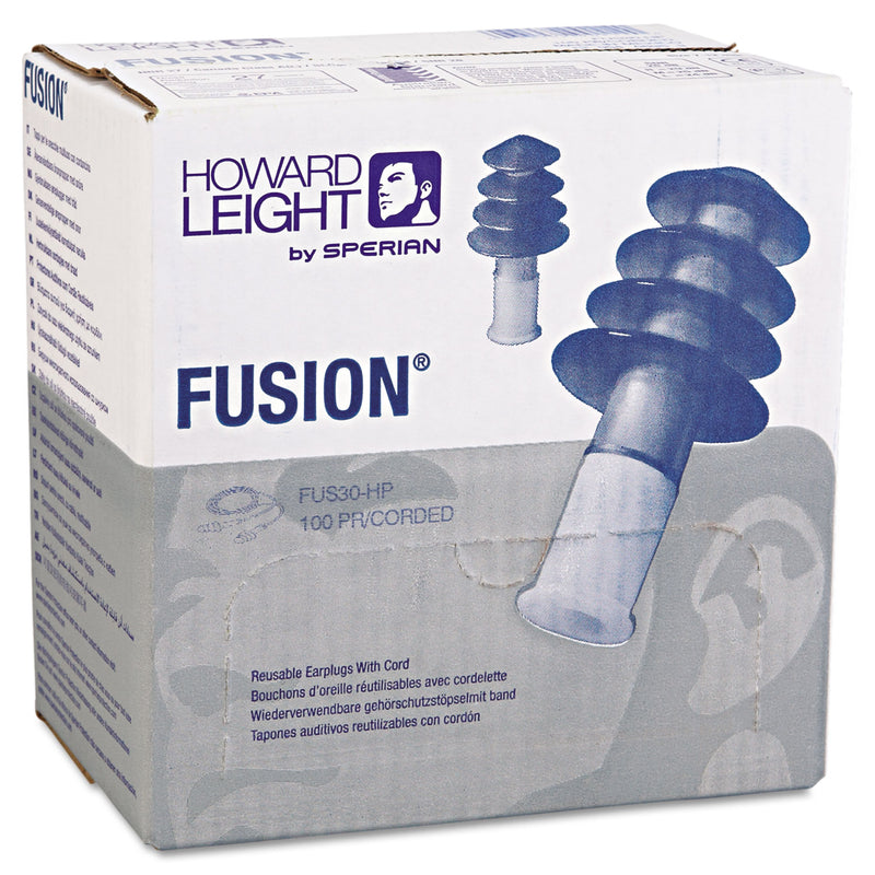 Howard Leight FUS30 HP Fusion Multiple-Use Earplugs, Reg, 27NRR, Corded, BE/WE, 100 Pairs