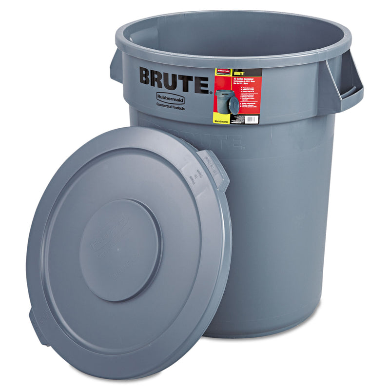 Rubbermaid Brute Container with Lid, Round, Plastic, 32 gal, Gray