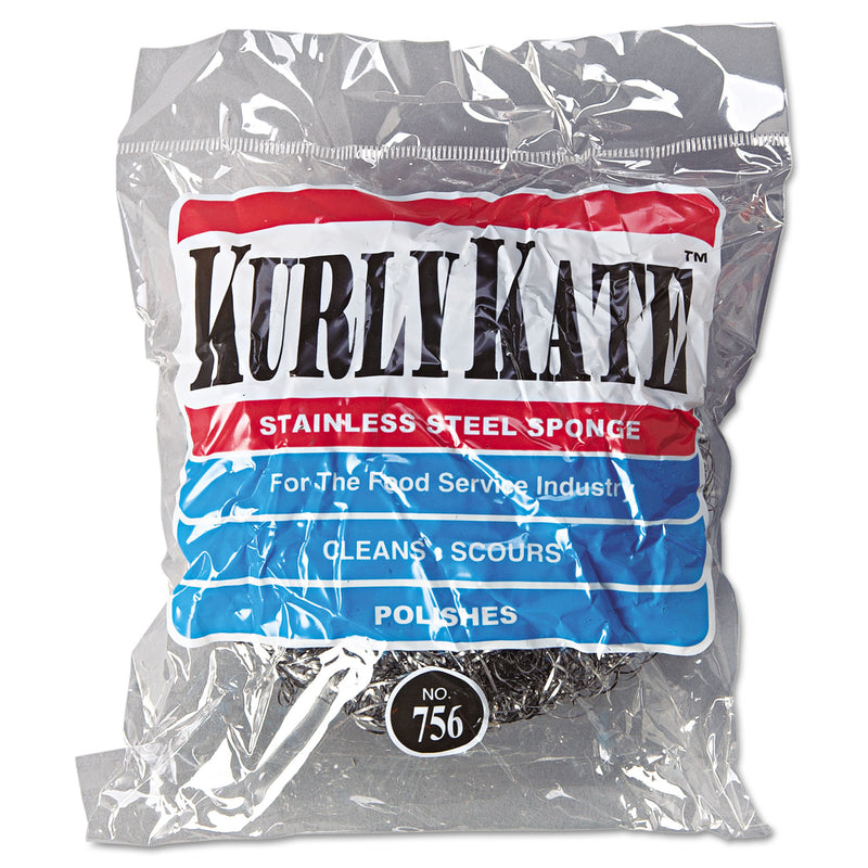 Kurly Kate Stainless Steel Scrubbers, Large, 4 x 4, Steel Gray, 12 Scrubbers/Pack, 6 Packs/Carton