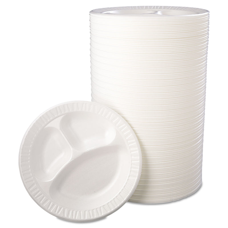 Dart Laminated Foam Dinnerware, Plate, 3-Compartment, 10.25" dia, White, 125/Pack, 4 Packs/Carton